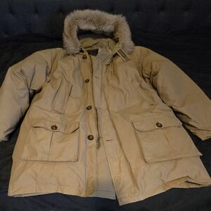 Woolrich Tan Puffer Jacket with Fur Trim